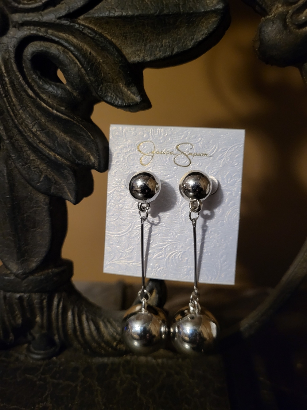 Jessica Simpson Silver Double Drop Sphere Earrings